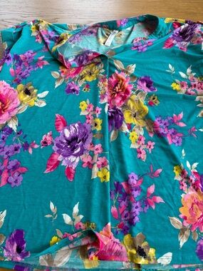 Floral Keyhole Blouse in Teal - Lightweight Women’s Top